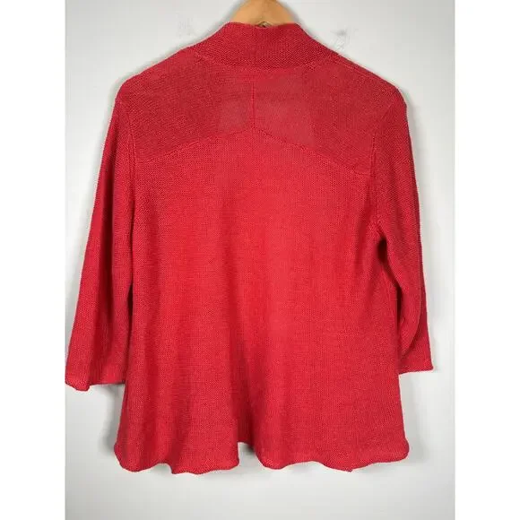 Eileen Fisher Open Cardigan 100% Hemp Red Womens Size Medium Lightweight - Picture 5 of 8